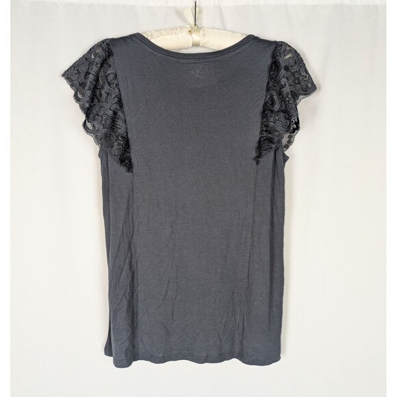 NWT Loft Blouse S Women's Gray Lace Sleeve Tissue Soft Stretchy Lightweight - Picture 3 of 5